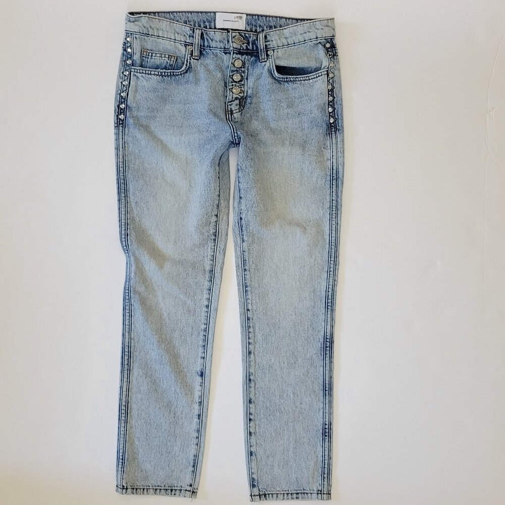 Current Elliott Zig Zag Fling Relaxed boyfriend Studs Jean, Light Blue